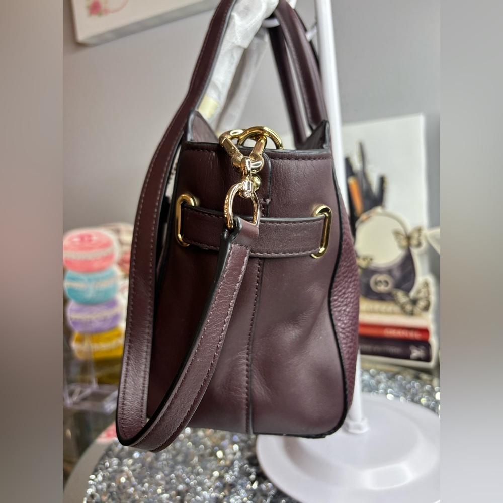 Coach Dark Purple Satchel with Gold Accents - Picture 8 of 15